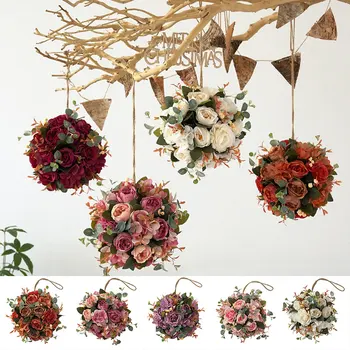 1 бр. купа от изкуствени цветя рози за сватбени партита, домашен окачен украшение, творческа моделиране, цветна топка