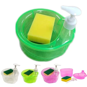 1 Комплект Автоматично опаковка препарат, захранващи сапун за съдове, прес-кутия с гъба, държач за кухненски принадлежности за миене на баня