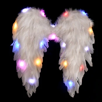 1 комплект бели крила от ангелското пера, превръзка на главата с ореол за момиче-ангел, магическа пръчка, светлинен реквизит за снимки, костюм за танцово шоу, светлинен подарък