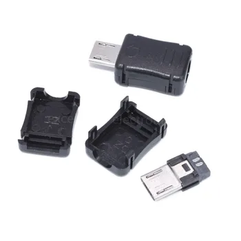 10 комплекта, штекерный конектор Micro USB с 5-пинов Т-пристанищен конектор, черен пластмасов капак за различни зарядни кабели направи си САМ