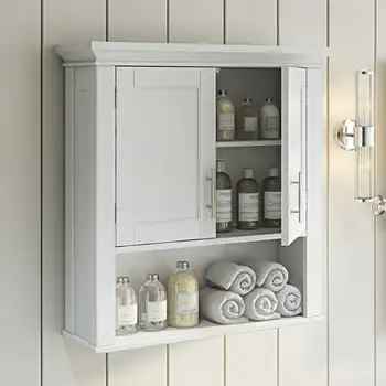 2-врати, с монтиран на стената шкаф за съхранение на вещите в банята Somerset Collection с 1 отворен рафт и 2 вътрешни рафтове, бял