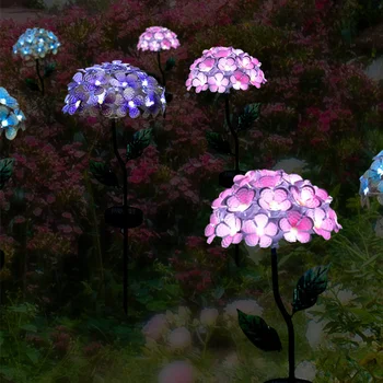 2 елемента LED Слънчева светлина на Градински Хортензия Макрофилла Имитация Цвете Земя Поставяне На Открито Вила, Двор Тревата Лампи Декор