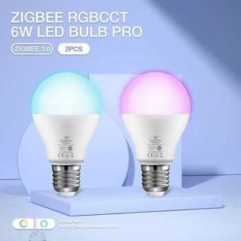 2 ЕЛЕМЕНТА Затемняемая Led лампа Gledopto 6 W Bulb Pro е Съвместима С Zigbee 3.0 SmartThings Sasha Amazon APP Алекса Voice RF Дистанционно Управление