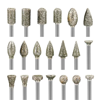 20 бр., набор от диамантени чеп, 3 мм, на опашка, на ротационен шлайф разменяйте, 60 зернистостей, diamond файл за каменна резба, гравиране, полиране