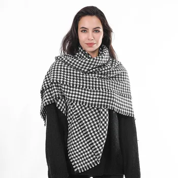 2021, Есенно-зимния универсален дълъг шал, топъл кашмир шал за женски шал с пръстен във формата на хаундстута