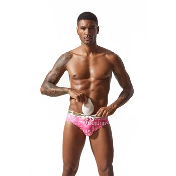2021 Мъжки бански гащи-слипы, плажни плувни гащи, къси панталони за басейна, розово лого, гей-бански костюми, бански, мъжко облекло