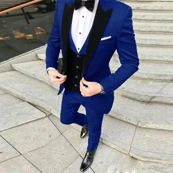 2023 Европейски и американски Мъжки костюм Оборудвана Смокинг на Младоженеца от три Части, Сватбен костюм за Бала, Палта, Комплект Мъжки Дрехи