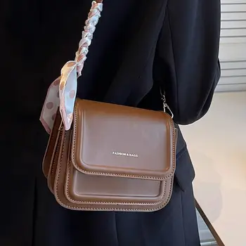 2023, Женствена чанта през рамо в ретро стил, изкуствена кожа, однотонная малка квадратна чанта за подмишниците, висококачествени чанти за рамо за жени