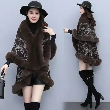 2023 Модни палта с шарфовым яка, луксозни дамски якета от изкуствена кожа с принтом, женски есенно-зимния гъст топло плюшевое палто, женски T91