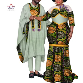 2023 Нови комплекти дрехи за африканската двойки еднакви комплекти от 3 теми, костюм за двойки с принтом Дашики Базен Riche, дрехи големи размери 6xl WYQ857