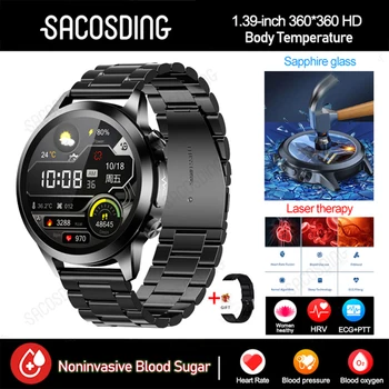 2023 Новите смарт часовници ECG + ТОЧКИ мъжки Sangao Laser Health Сърдечен ритъм, кръвно налягане Спортни часовници за фитнес умни часовници от стъкло: сапфир