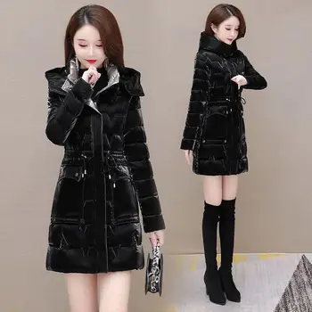 2023 Ново дамско пуховое памучно палто, зимно яке, женската версия е със средна дължина, паркове, дебела свободна горна дреха, модно топло палто с качулка