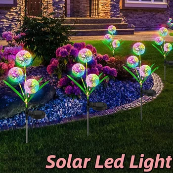 3 глави градински лампи на слънчеви батерии, 36 светодиода, цвете глухарче, слънчев led лампа, външния двор, градината, тревата, стълб, декоративни лампи