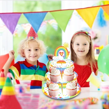 3 Нива на Сладък карикатура Преливащи облак рожден Ден стойка за кексчета поставка за торта Сватбена детски душ Аксесоари за украса на тортата