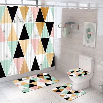 4 бр., геометрични триъгълни завеси за душ, абстрактни луксозни завеси, изработени от мрамор, нескользящие постелки за баня, капак за тоалетна