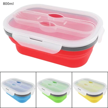 4 цвят силикон 800 мл мащабируем сгъваем обяд-бокс Bento Box с утолщающей катарама за картички и трехцелевой посуда
