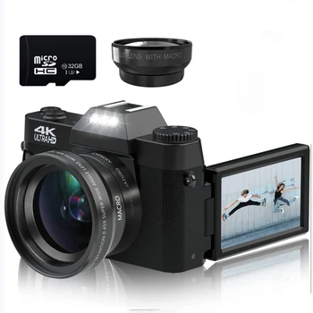 48-Мегапикселова цифрова камера за снимки, 3-инчов камера с откидывающимся екран, 4K потоковая макро обектив за YouTube, потоковая камера