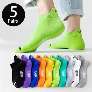 5 двойки Ярки Цветни Чорапи на Щиколотке, Летни Мъжки Дишащи Улични Модерни Спортни Чорапи, Дезодорант, Невидими Чорапи За Джогинг, За Пътуване