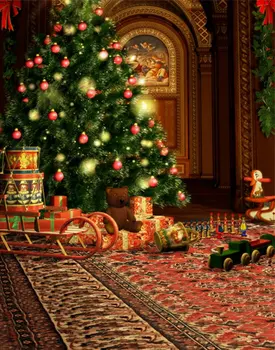 5x7ft Коледно дърво Подарък килим Снимки на декори, реквизит за фотосесия студиен фон