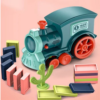 60 бр. влак играчки на Доминото, домино с автоматична полагане на доминото, детски модул за обучение набор от играчките за ранно обучение, подарък за момчета