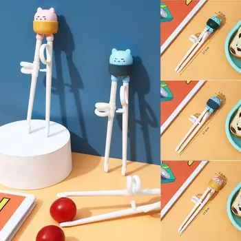 ABS, детски пръчици за хранене с анимационни котка, многократно силикагел, пръчици за практики на хранене, кухненски прибори, пластмасови обучение на храна