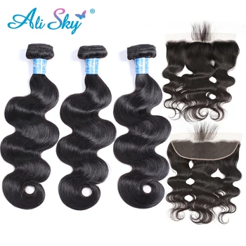 Alisky Бразилски снопчета коса с предна волнистостью, завързана фронтал с лъчите на 100% човешка коса за удължаване, патици от коса Remy