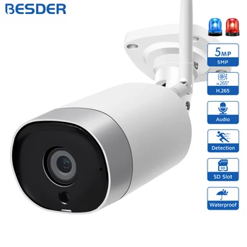 Besder Bullet WiFi Камера на Открито за Нощно Виждане H. 265 Onvif 5-МЕГАПИКСЕЛОВА IP Камера за Сигурност 1080P ВИДЕОНАБЛЮДЕНИЕ Камера за видеонаблюдение icsee приложение