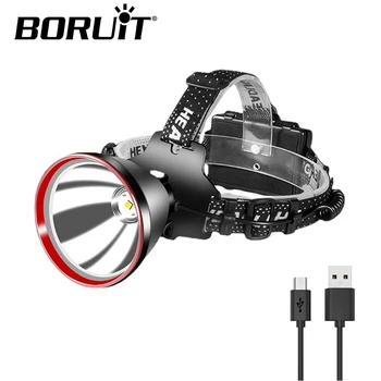 BORUiT 5000LM, супер мощен led налобный фенер 18650, USB акумулаторна главоболие, фенерче, градинска водоустойчива лампа за риболов