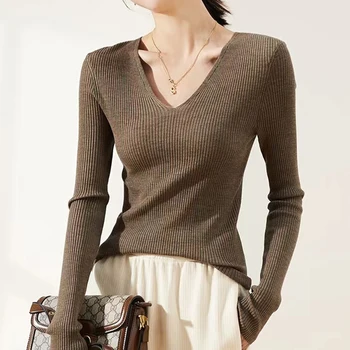 Crochet блузи с V-образно деколте, дамски пуловер с дълъг ръкав, дамски дрехи в корейски стил, пуловери, блузи, есен облекло за мъже Invierno
