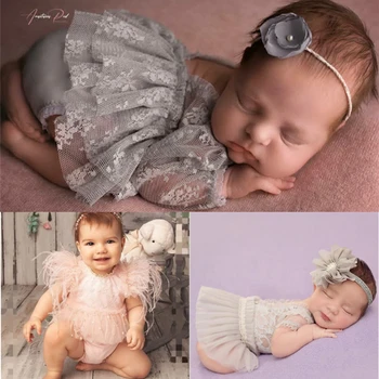 Dvotinst Реквизит за снимки на новородени момичета, дантелени тоалети, рокля, превръзка на главата си шапка, комплект от 2 теми, подпори за фотосесия в студио Fotografia