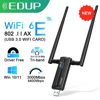 EDUP Безплатен Драйвер AX5400 WiFi 6E Адаптер USB3.0 Ключ Антена с висок коефициент на усилване Безжична Мрежова карта три-бандов 2,4 G/5G/6GHz Wi-Fi