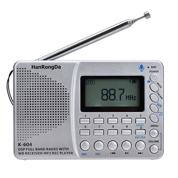 FM стерео радио AM WB Многофункционален радио MP3-плейър с дисплей време за Карта Линеен записващо устройство Подкрепа TF карта K-604