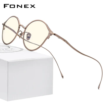 FONEX Чист Титан Синя Светлина Блокер Очила за Жени Ретро Кръгли Мъжки 2020 Нови Vintage слънчеви Очила с Анти-Сини Лъчи FAB012