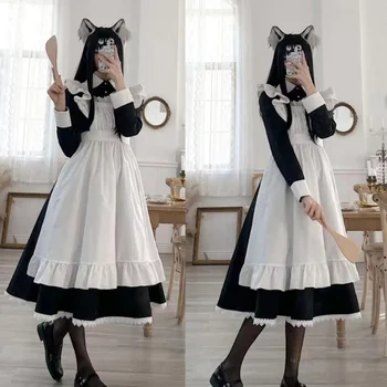 Gaun Pembantu Lolita Inggris Kostum Cosplay Tokoh Аниме Kostum Хелоуин Vestido untuk Wanita Pria Pakaian Seragam Bermain Peran