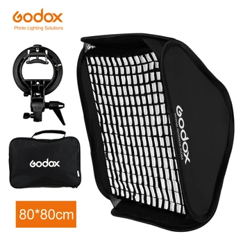 Godox Регулируема Окото Софтбокса за флаш 80 см * 80 см + Скоба S-тип + Комплект за закрепване на Клетъчна мрежа за студийната снимане със светкавица Speedlite
