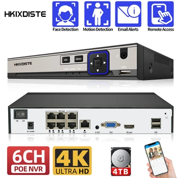 HD 4CH 6CH 4K 8MP POE NVR Видео H. 265 48V аудио изход IP Камера AI Система за разпознаване на лица ВИДЕОНАБЛЮДЕНИЕ P2P Мрежа Xmeye APP