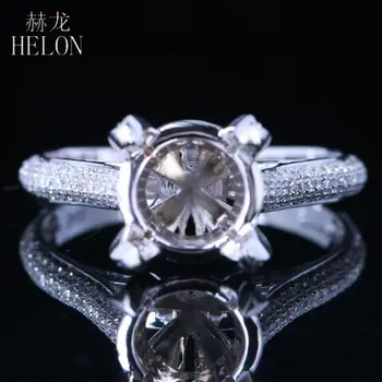 HELON Кръгло 8-9 мм твърдо бяло злато 14 К, естествени диаманти, полумонтажное годежен пръстен, рамки за жени, сватбени бижута