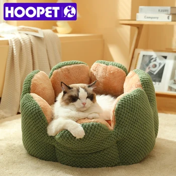 HOOPET Легло за котка във формата на цвете, меки котешки гнездо, развъдник, кактус, къщичка за домашни любимци, удобни легла за кучета, котки, четырехцветный топла подложка за котки