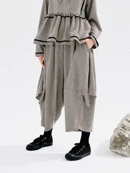 imakokoni 2023, есенни нови черно-бяло каре свободни широки панталони, дамски ежедневни панталони, тънки 234205