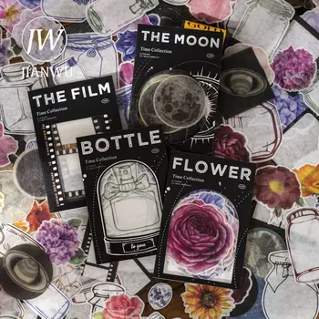 JIANWU 100 листа, серия Time Collection, цвете, Васи, хартиена бутилка, фолио, лунните етикети, творчески декор за миксиране 