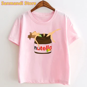 Kawaii/ Детски Дрехи, Розова Тениска с графичен принтом Nutella, Риза в стил Харадзюку За Момичета/Момчета, Летни Потници, Тениска, Tumblr, Детски Дрехи