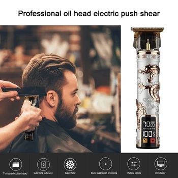 Led електрическа машина за подстригване на коса Цифров дисплей Т-образна режещата глава мъжка самобръсначка Зареждане чрез USB Замяна гребен за хотел