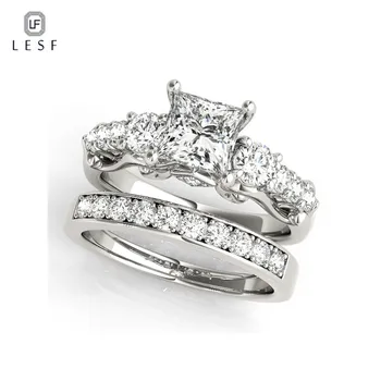 LESF Princes 1 Карата Муассанит Диамант Тези пръстени от сребро 925 проба, комплект за жени, сватбени декорации за годеж