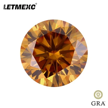 Letmexc, муассанит цвят шампанско, диамантени обеци, скъпоценни камъни VVS1, кръгла, отлична кройката за производство на бижута по поръчка с доклад GRA