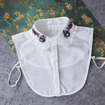 Linbaiway Мъниста, ръчно изработени, изкуствен яка с цветен модел за жени, риза, подвижни яки, неверни яка с ревери, блузи, потници, яки