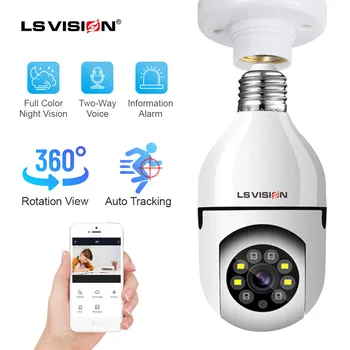 LS VISION 1080P HD Безжична Wifi Крушка Камера за Сигурност Цветно Нощно Виждане Двупосочна Аудио Автоматично Следене на Домашна Wifi PTZ Камера