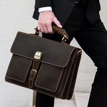 Luufan, мъжки бизнес портфейл от естествена кожа, от 15-инчовата чанта за лаптоп, чанта-месинджър от волска кожа, чанта за компютър, мъжки чанти-тоут
