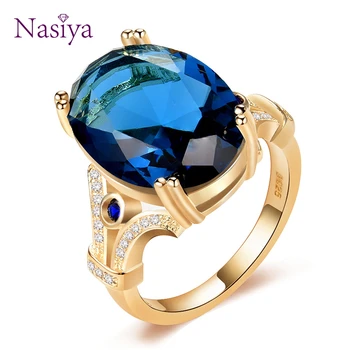 Nasiya, нов дизайн, оригинален пръстен на пръста, пръстени и златен цвят с големите аквамариновыми камъни 13x18 mm, модни бижута на едро