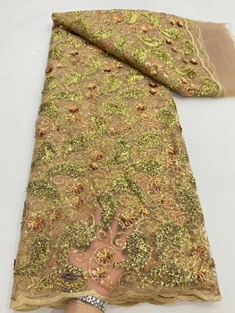 NDPN236, африканска лейси плат златен цвят с пайети, цена по цена на производителя, вышитое френското тюлевое дантела за парти и сватбена рокля