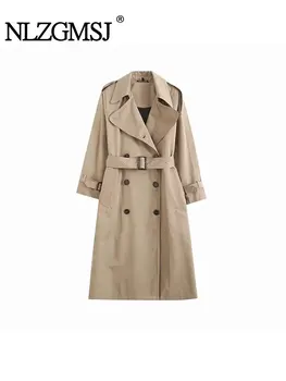 Nlzgmsj ТРАФИКА на 2023, Есен Нов Модерен Монофонични Тренч, Дамско палто със средна дължина, Популярно Класическо палто в английски стил